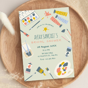 Colourful art paint brush bridal shower invitation