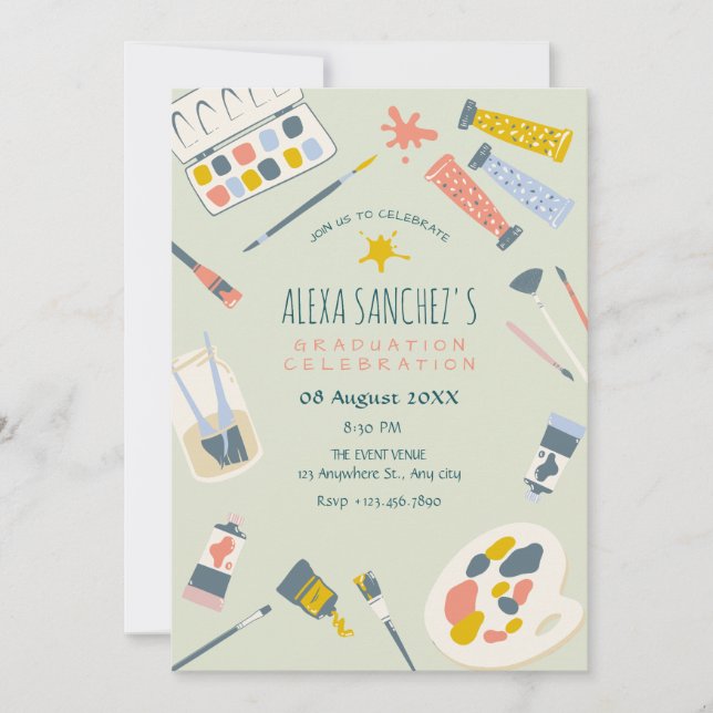 Colourful art paint brush Graduation Invitation (Front)