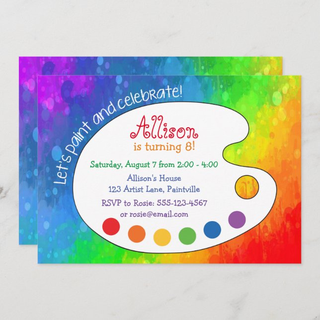 Colourful Art Party, Paint Palette Invitation (Front/Back)