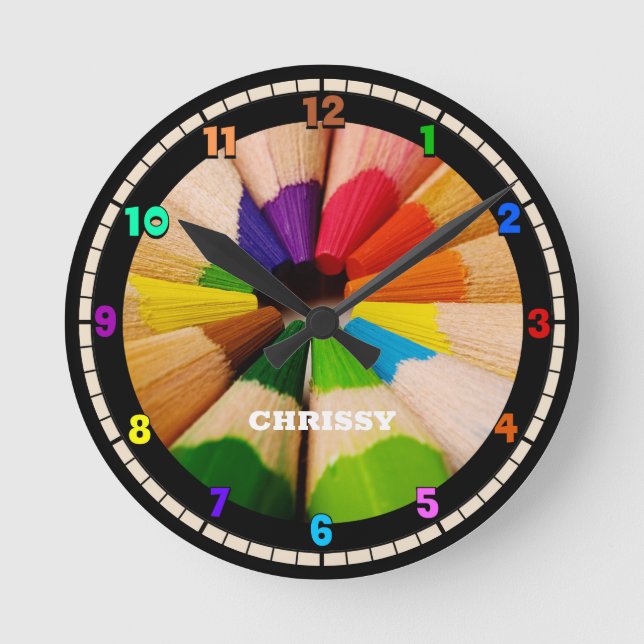 Colourful Art Pencils Acrylic Wall Clock (Front)