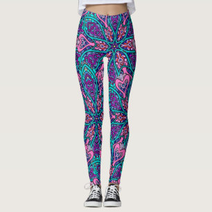 Colourful Art; Purple Pink Aqua Mandala Design Leggings