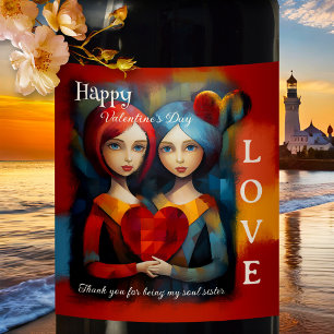 Colourful Art Soul Sisters Happy Valentine's Day Wine Label