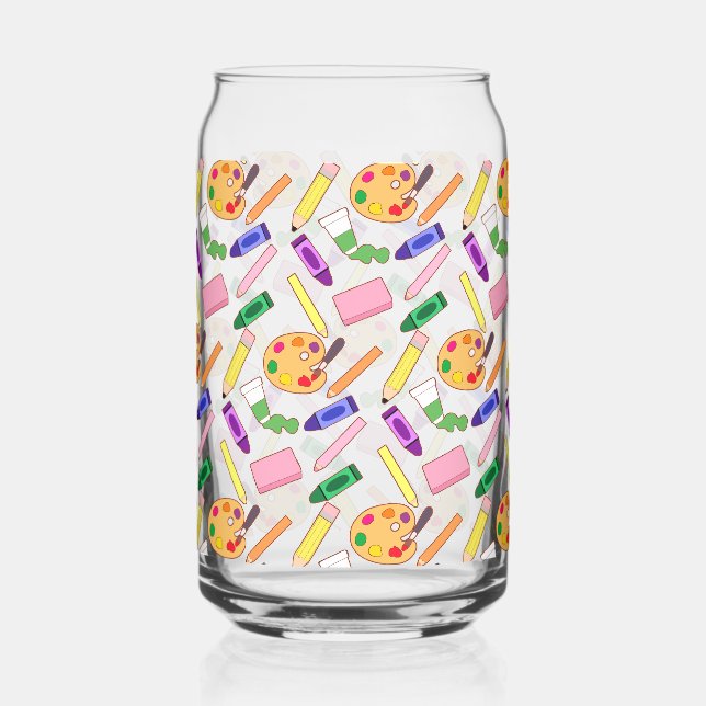 Colourful Art Supplies Can Glass (Front)