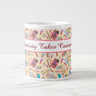 Colourful Art Supplies Creative pattern for Artist Large Coffee Mug