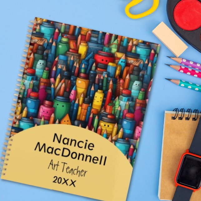 Colourful Art Teacher Cartoon Crayon Pen Pattern Planner (Creator Uploaded)