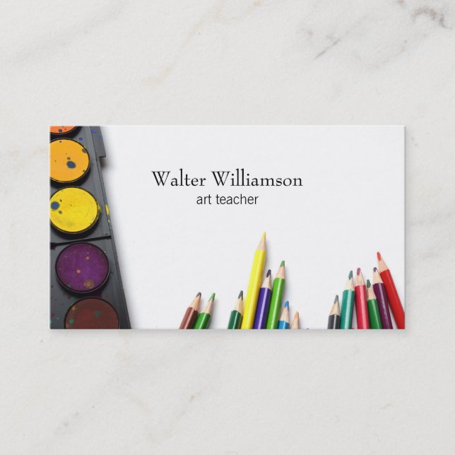 Colourful Art Teacher Paint & Supplies Design Business Card (Front)