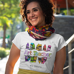 Colourful Art Teacher Text with Crayons T-Shirt