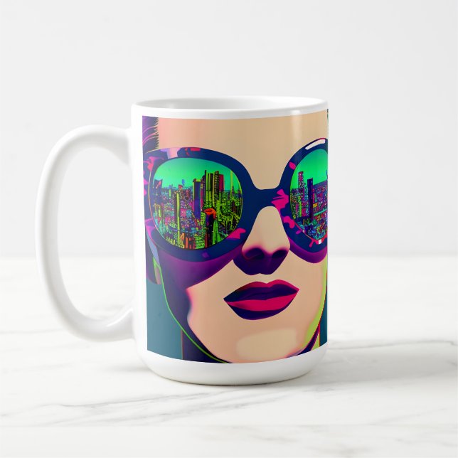 Colourful Art Woman in Sunglasses City Reflection  Coffee Mug (Left)