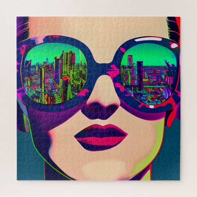 Colourful Art Woman in Sunglasses City Reflection  Jigsaw Puzzle (Vertical)