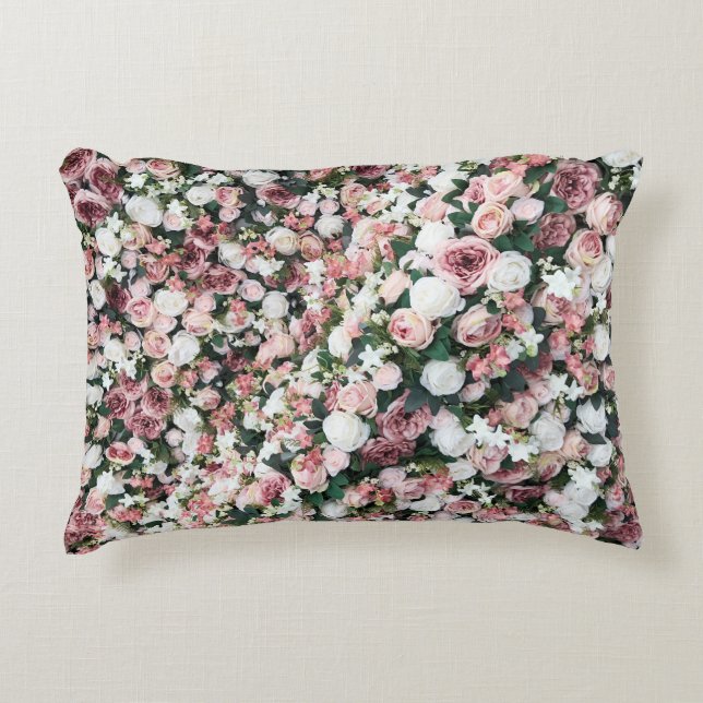 Colourful artificial flowers: vibrant background decorative cushion (Front)
