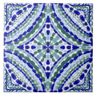 Colourful Artisan Blue Green Mosaic-Hand-Painted Ceramic Tile