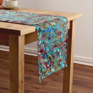 Colourful Artistic Abstract Retro Cool Wave Patter Short Table Runner