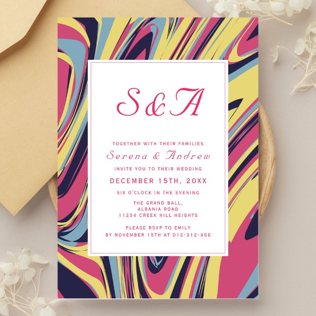 Colourful Artistic Blue Abstract Wedding Invitation (Creator Uploaded)