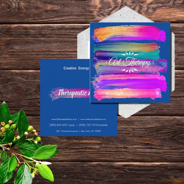 colourful artistic brushstrokes -  art therapy square business card (Creator Uploaded)