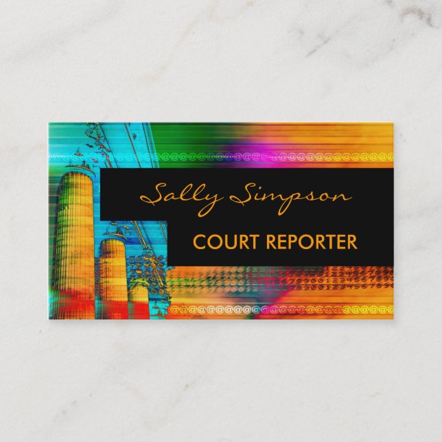 Colourful artistic court reporter business cards (Front)