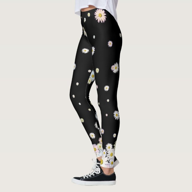 Colourful artistic Daisy flowers pattern leggings (Left)