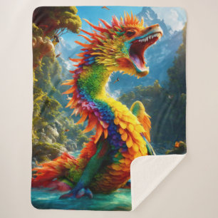 Colourful Artistic Dragon Sherpa Blanket