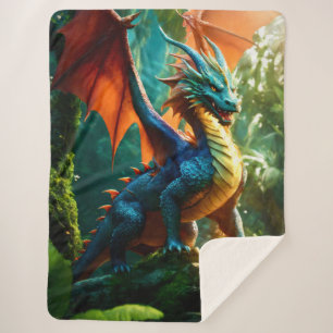 Colourful Artistic Dragon Sherpa Blanket