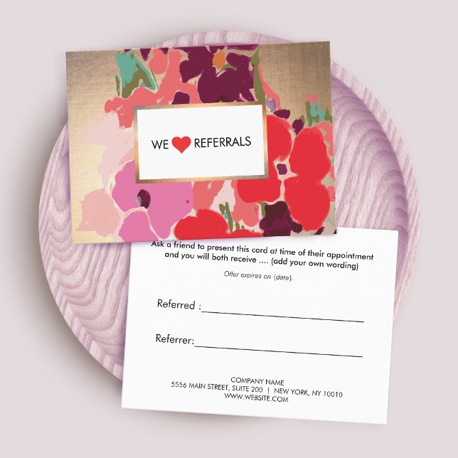Colourful Artistic Floral, Gold Elegant Referral Card (Creator Uploaded)