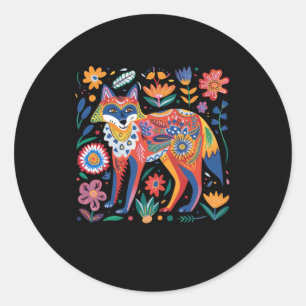 Colourful Artistic Fox Illustration With Intricate Classic Round Sticker