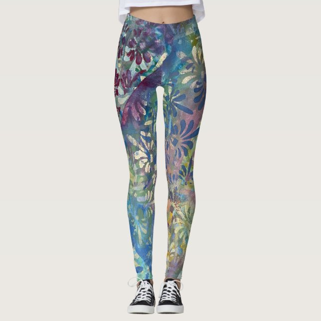 Colourful Artistic Funky Pattern and Textured Pain Leggings (Front)