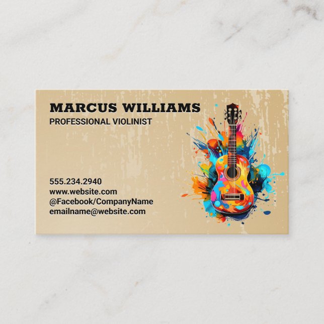 Colourful Artistic Guitar | Music Business Card (Front)