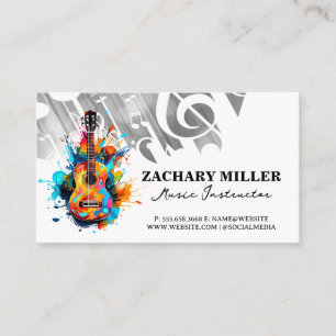 Colourful Artistic Guitar   Musical Notes Business Card