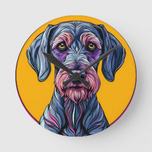 Colourful Artistic Illustration of a Dog Against V Round Clock