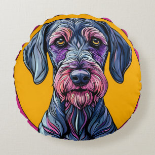Colourful Artistic Illustration of a Dog Against V Round Cushion