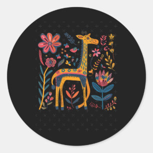 Colourful Artistic Illustration Of A Giraffe Surro Classic Round Sticker