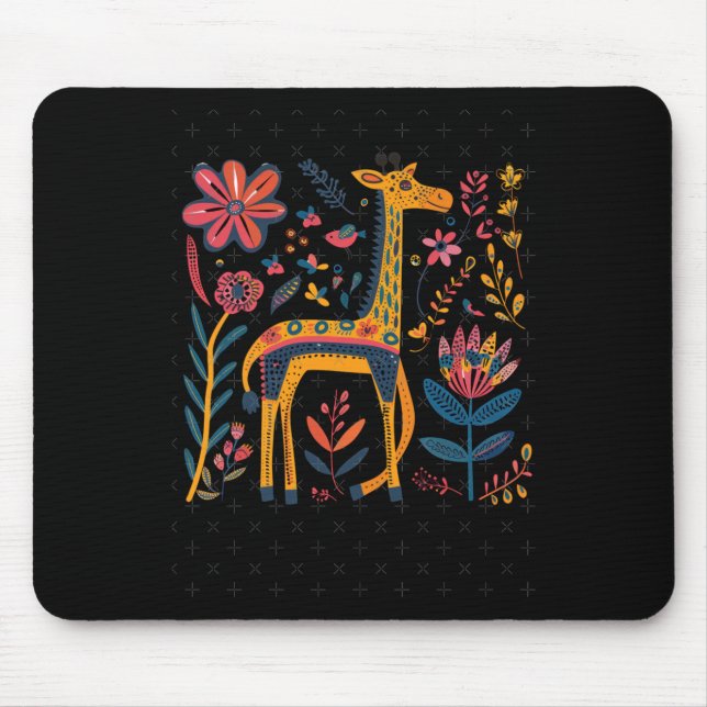 Colourful Artistic Illustration Of A Giraffe Surro Mouse Pad (Front)