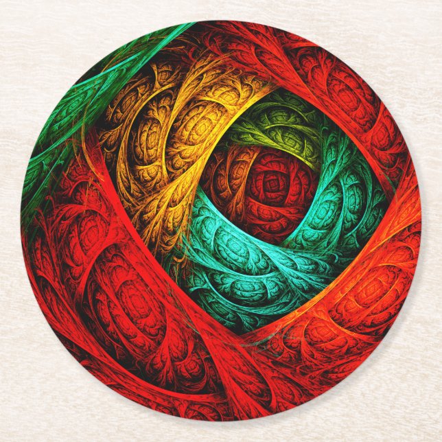 Colourful Artistic Modern Abstract Art Pattern #09 Round Paper Coaster (Front)