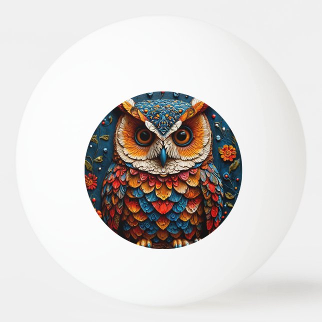 Colourful Artistic Owl Ping Pong Ball (Front)