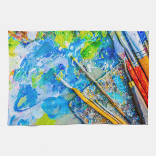 Colourful Artistic Palette And Brushes unique funn Tea Towel