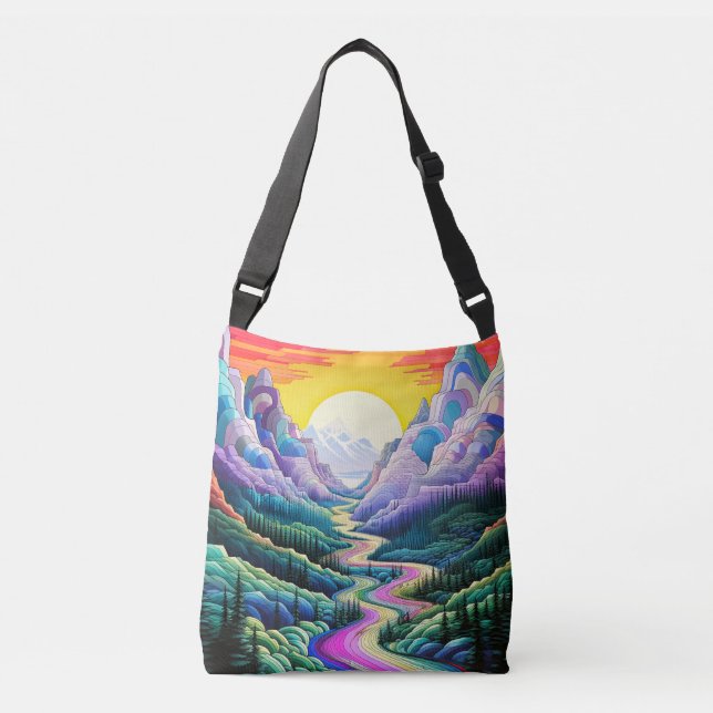 Colourful Artistic Scenic Landscape Illustration Crossbody Bag (Front)
