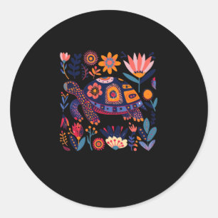 Colourful Artistic Turtle Surrounded Classic Round Sticker