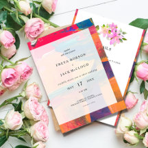 Colourful artistic wedding invitation all in one