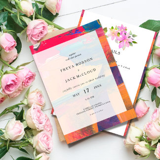 Colourful artistic wedding invitation all in one
