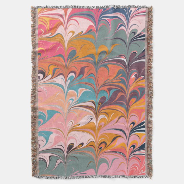 Colourful Artsy Abstract Marble Swirl Design Throw Blanket (Front Vertical)