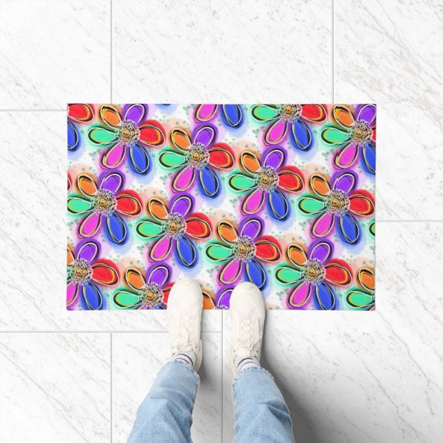 Colourful Artsy Flowers Pattern Doormat (Indoor)