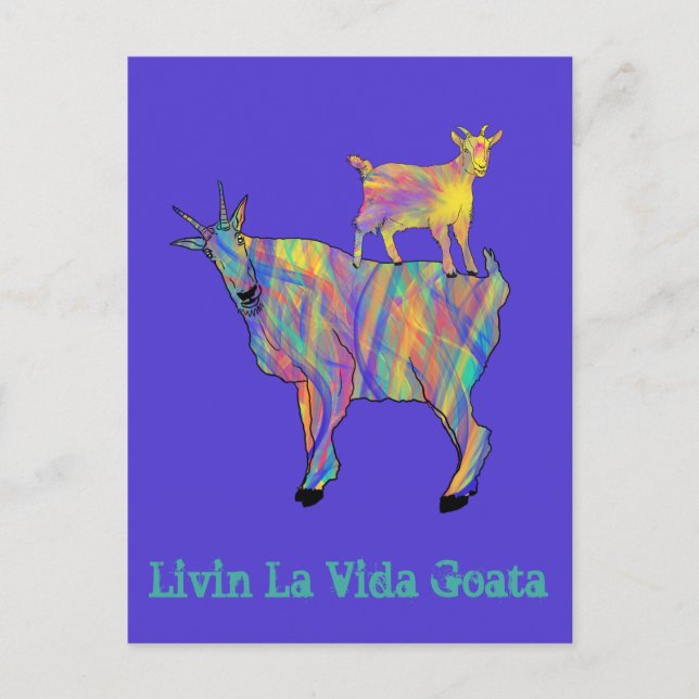 Colourful Artsy Goats Standing on Things Design Postcard (Front)