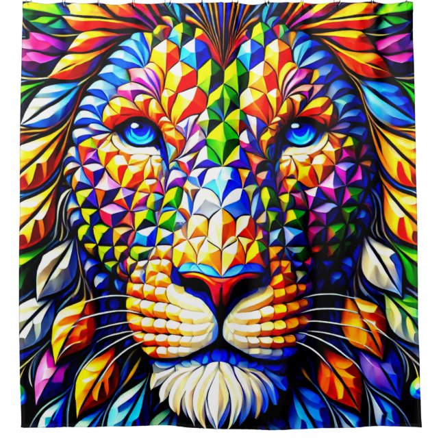 Colourful Artsy Lion Shower Curtain (Front)
