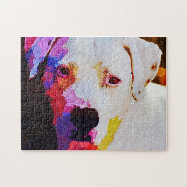 Colourful Artsy Pit Bull Dog Art Puzzle (Horizontal)