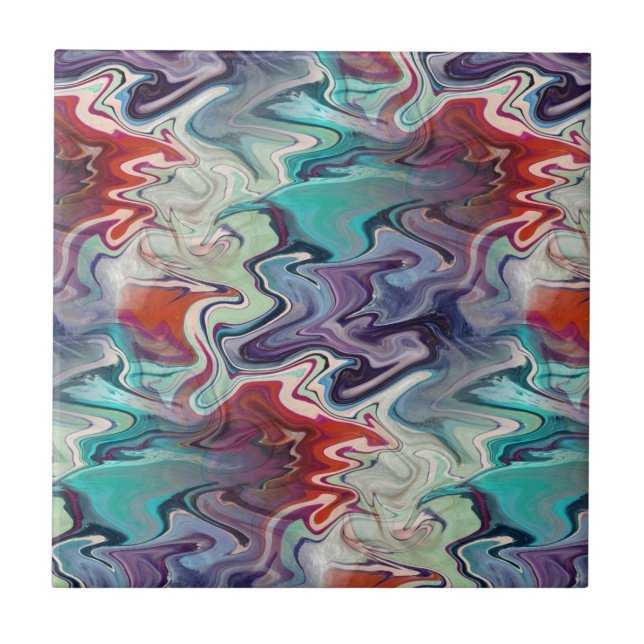 Colourful Artsy Wavy Agate Look Abstract Design Ceramic Tile (Front)