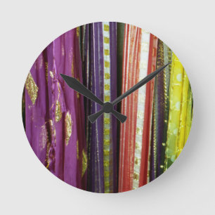 Colourful Asian Scarves Round Clock