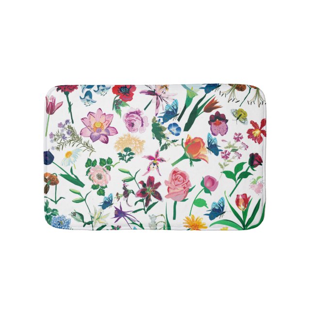 Colourful Assorted Flowers Pattern Illustration Bath Mat (Front)
