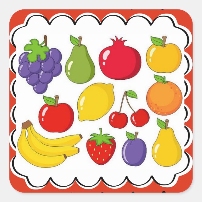 Colourful Assorted Fruit Square Sticker (Front)