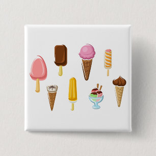 Colourful Assorted Ice Cream and Popsicle 15 Cm Square Badge