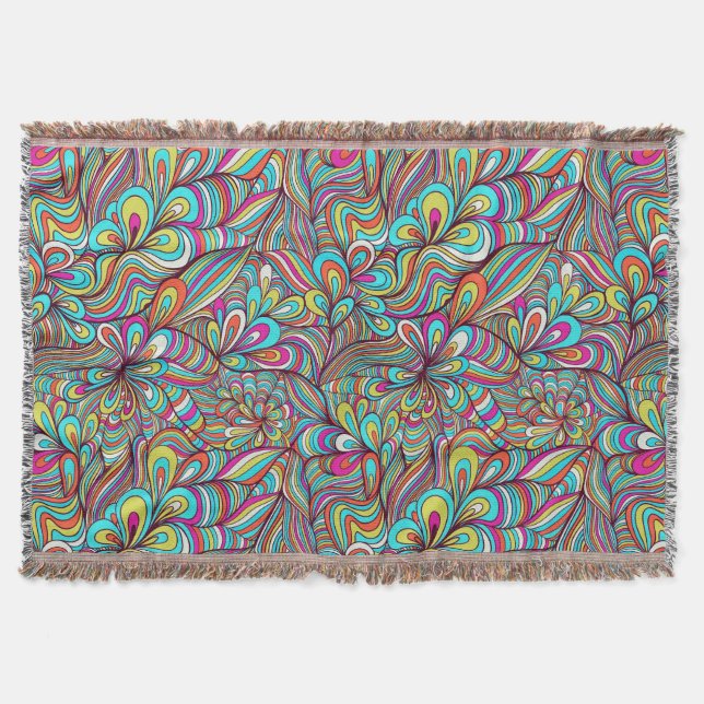 Colourful Assorted Psychedelic Swirls Pattern 2 Throw Blanket (Front)