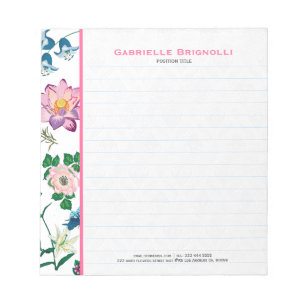 Colourful Assorted Spring Flowers White Background Notepad
